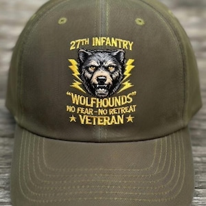 27th Infantry Wolfhounds Veteran Hat No Fear No Retreat Military Green Distressed Cap Embroidered Patch Army Gift Tactical Dad Hat