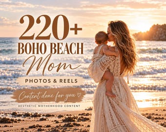 Boho Beach Mom Content Bundle | 220+ Photos & Reels | Aesthetic Motherhood Beach Lifestyle | Instagram and Pinterest Content Pack