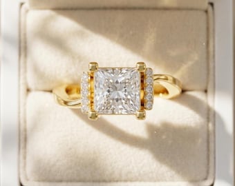 Modern Compass Set Engagement Ring in sterling silver Swirl Diamond Band Twisted Princess Cut Promise Ring, Elegant Anniversary Jewelry Gift