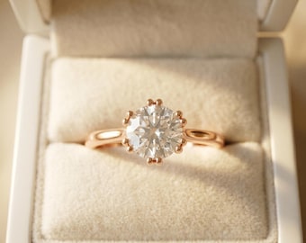 Minimalistischer runder Diamantring, klassischer Sterlingsilber-Solitär, eleganter 6-Zacken-Versprechensring, zierlicher Jahrestags-Schmucksachen Geschenk für Frau.