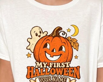 Personalized Baby Halloween Shirt, Custom Retro Pumpkin Tee, Spooky Kids Fall Outfit