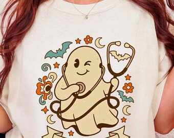 Personalized Halloween Nurse Shirt, Custom ICU RN Ghost Tee, Spooky Healthcare Gift