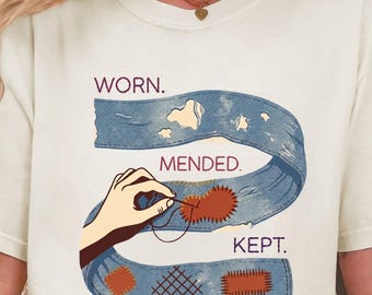 Visible Mending Shirt, Slow Fashion Sewing Tee, Sustainable Crafting Gift