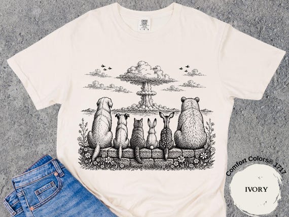 Anti War Shirt - Awareness Collection Peace Activist Tee - Animals Mushroom Cloud Art Shirt