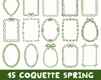 15 Coquette Spring Frames Clipart, Floral Cottagecore Frames, Handgetekende Bruiloftsranden