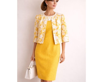 Vintage Chadwicks Marigold 2pc Dress Set Size 8 Mod Cottagecore Spring Office