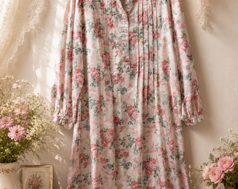 Robe vintage Sears Cachet de cetim floral – Estilo campestre campestre, tamanho médio