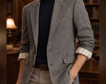 Vintage 80er Jahre Hunt Valley Wolle Sport Mantel 42R Grau Tweed Professor Academic