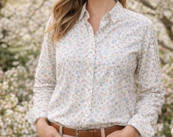 Vintage Floral Blouse Large 14 Made in USA Cotton Blend Cottagecore Grandma