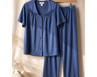 Vintage Vanity Fair Blau Nylon Spitze Pyjama Set M Grandmacore Kokette Feminine