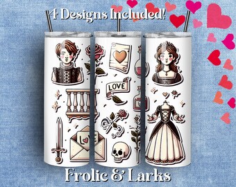 Romeo and Juliet Tumbler Wrap: Cartoon Love Story, 4 Designs (PNG Digital Download)