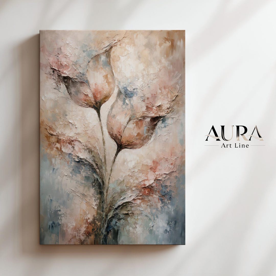 Neutral Floral Wall Art, Abstract Flower Canvas Print, Soft Botanical ...