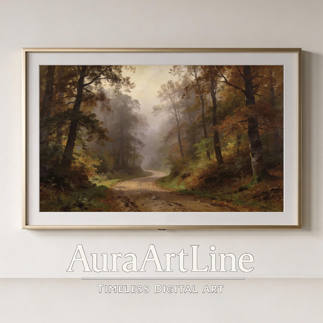 Misty Autumn Forest Path Frame TV Art Wall Art, Moody Woodland ...