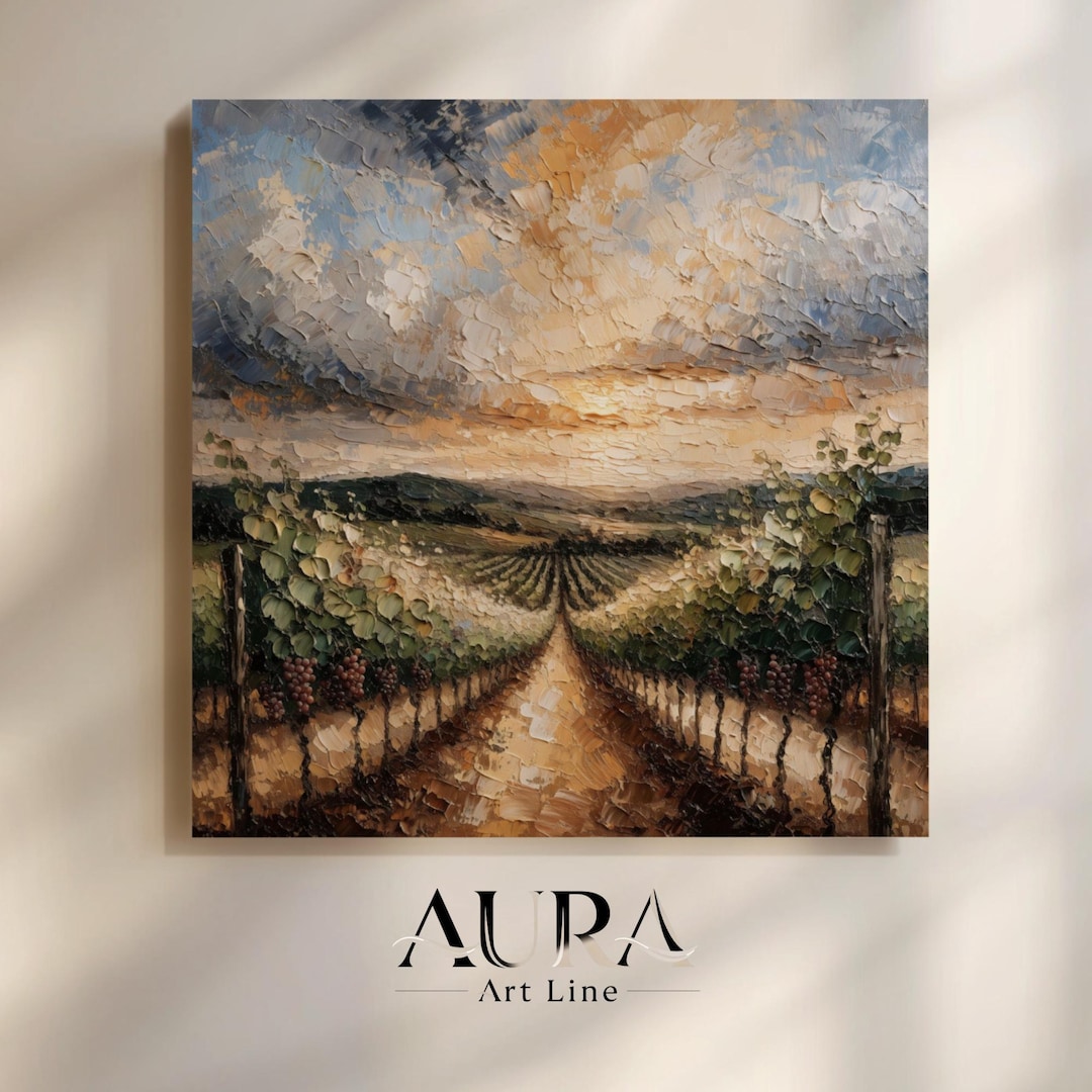 Vineyard Landscape Wall Art, Rustic Wine Country Print, Grape Field ...