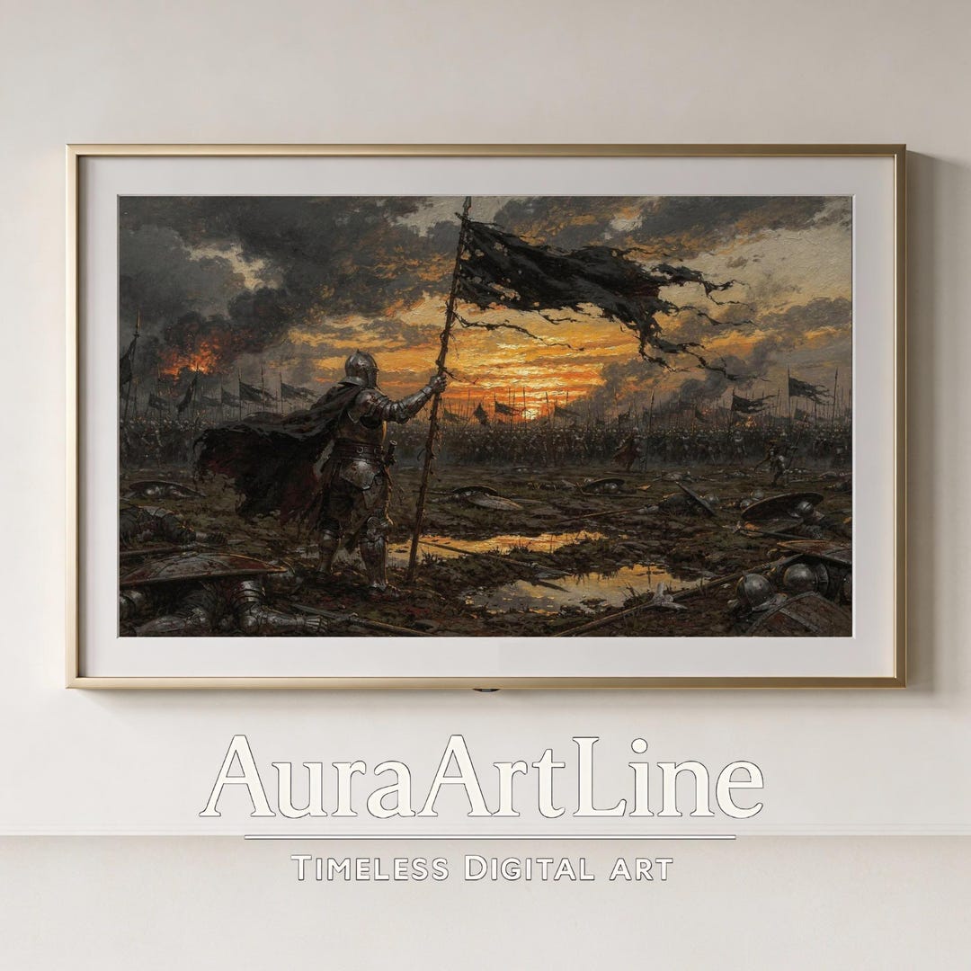 Epic Medieval Battle Frame TV Art Wall Art, Dark Knight Victory Scene ...