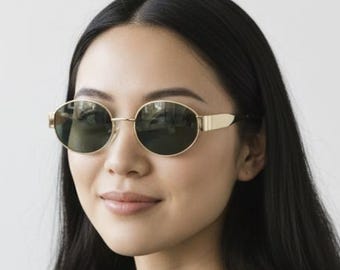 Vintage Runda Solglasögon Guld Metallbåge Bruna Linser Retro Unisex UV400-Solglasögon