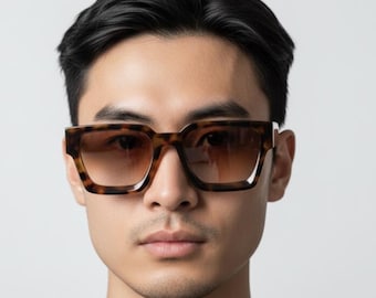 Gafas de sol cuadradas retro, unisex, con protección UV400, estilo urbano moderno.