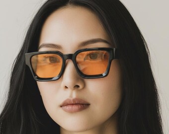 Gafas de sol cuadradas retro, unisex, con protección UV400, estilo urbano moderno.