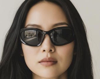Black Oval Sunglasses Women Retro Y2K Designer Style Shades Minimalist Fashion UV Protection Glasses