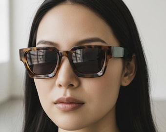 Gafas de sol cuadradas retro, unisex, con protección UV400, estilo urbano moderno.