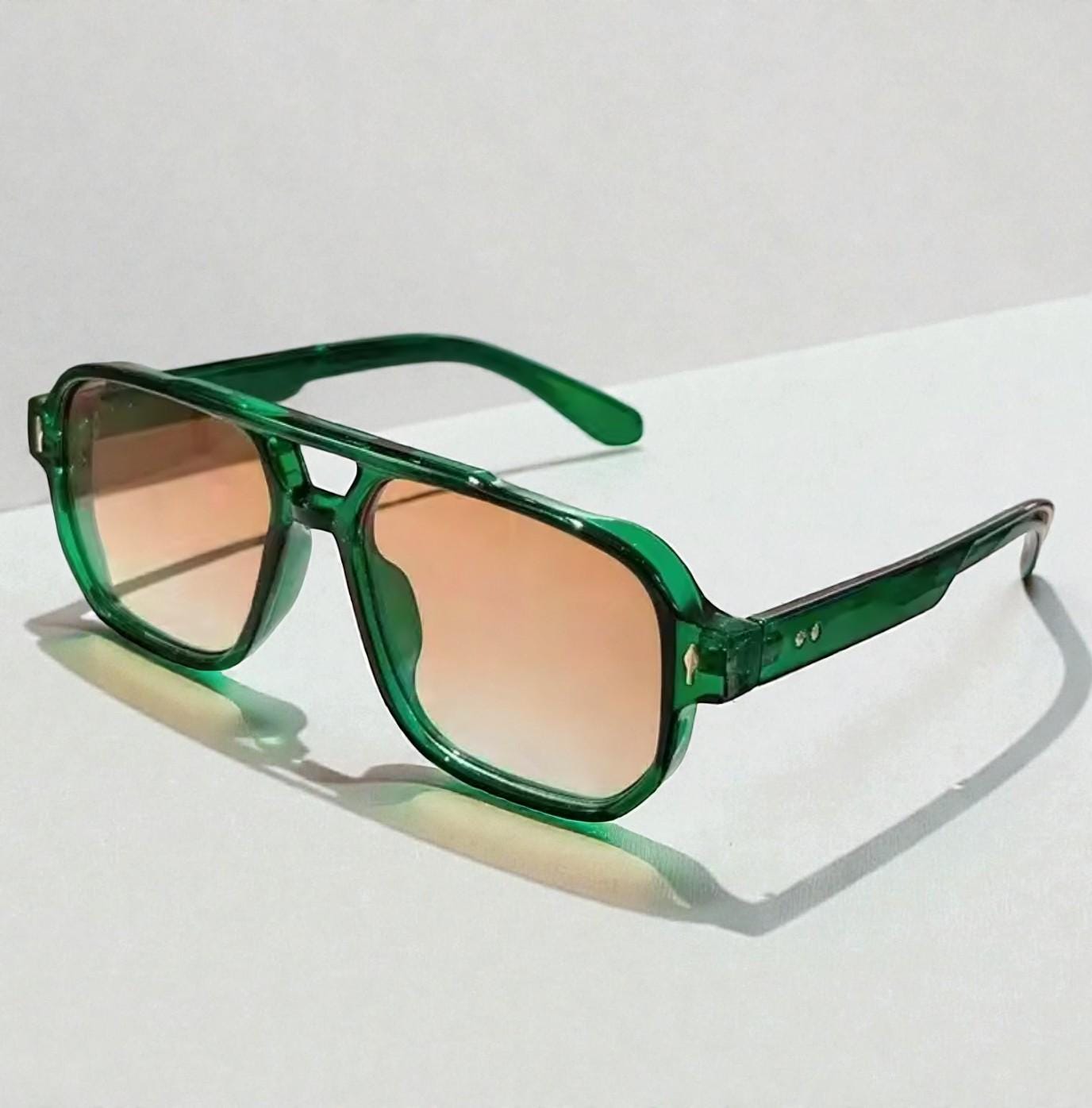 Retro Square Aviator Sunglasses Vintage 70s Plastic Frame Double Bridge Retro Double Bridge Aviator Sunglasses Men Women Black Frame  main image 2