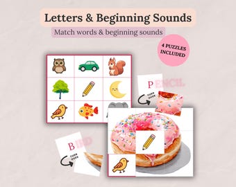 Vorschule lernen Buchstaben und Anfang Töne Druckbare Aktivität Phonics Spiel für Homeschool und Kindergarten Kinder