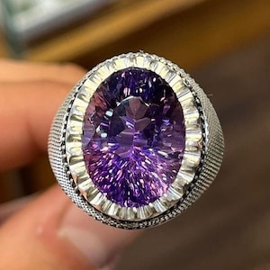 Natural Amethyst Man's Ring , Handcrafted Certified purple Amethyst 925 silver ring , Man's gift (MK Collection)