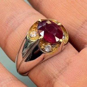 Pigeon Blood Ruby Ring, Certified Ruby  925 sterling Silver Men's Ring (MK Collection)