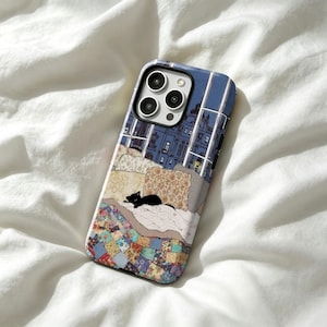 COZY KITTEN Phone Case | Black Cat Patchwork Quilt Design | iPhone Samsung