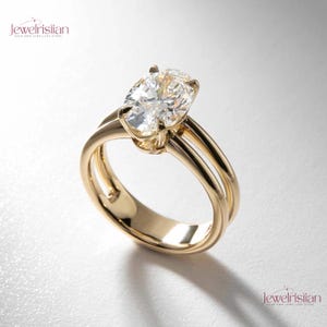 Anillo de boda con diamante ovalado cultivado en laboratorio de 2,50 quilates, certificado por IGI, con brazo dividido.