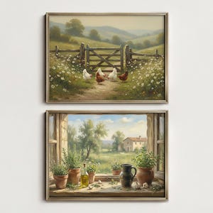 Zestaw 2 odbitek z motywem kuchni w stylu rustykalnym, rustykalna sztuka Cottagecore (do pobrania w wersji cyfrowej)