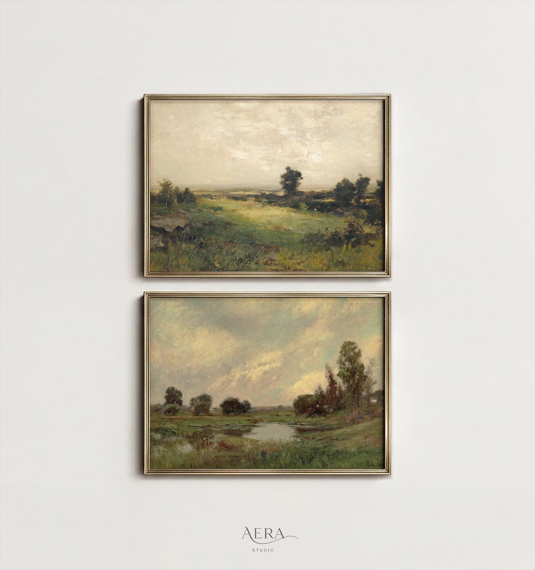 Vintage Landscape Wall Art Set of 2, Moody Countryside Prints, Rustic ...
