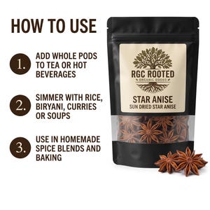 How to use star anise, with instructions for adding whole pods to tea or hot beverages, simmering with rice or curries, and using in homemade spice blends and baking