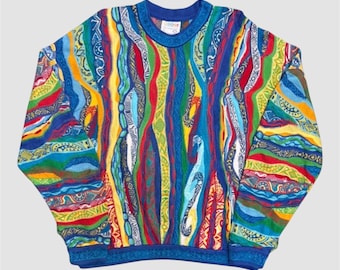 Suéter vintage COOGI de punto estilo 3D, colorido, grande, texturizado, cuello redondo, multicolor, talla L