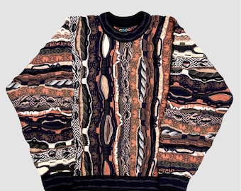 Suéter vintage COOGI de punto estilo 3D, colorido, pequeño, texturizado, cuello redondo, multicolor, talla SS