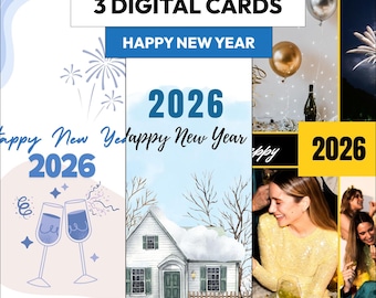 New Year Card 2026 – Printable Happy Holidays Postcards, Instant Download