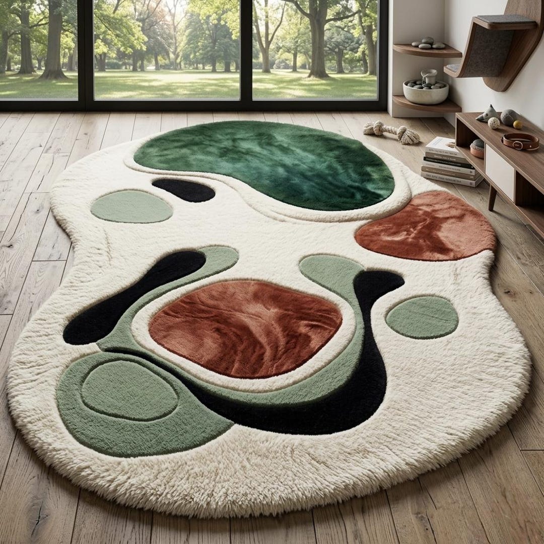 Abstract Organic Shape Area Rug, Modern Irregular Carpet, Contemporary ...