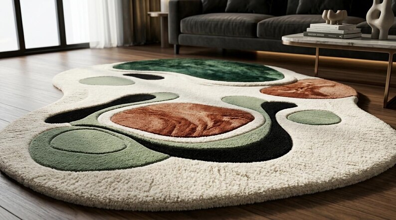 Organic R Shaped Rug Abstract Organic Shape Area Rug, Modern Irregular Carpet, Contemporary ...