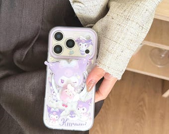 Funda magnética giratoria Kuromi morada para iPhone 17 Pro, 16 Pro Max y serie 15.