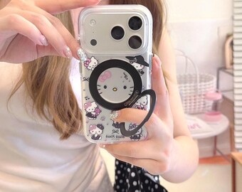 Funda plegable con soporte y lazo rosa de Hello Kitty para iPhone 17 Pro Max, 17 Pro y 16 Pro Max.
