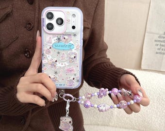 Funda para teléfono Snoopy con diseño de cielo estrellado, universal para iPhone 13-17, con soporte desmontable y correa para cordón.