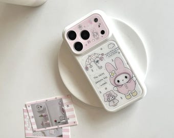 Cute Cartoon Miffy Rabbit Holding Umbrella Phone Case for iPhone 17 Pro, 16 Pro Max, 15 Series