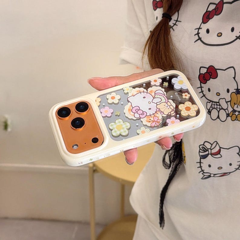 Korean Floral Hello Kitty & Bear Phone Case for iPhone 17 Pro Max, 17 Pro, 16 Pro Max Series image 4