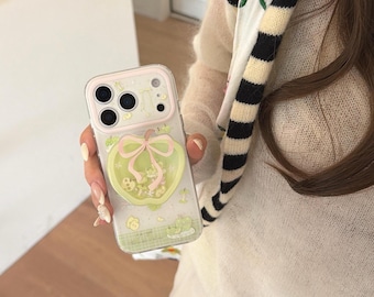 Funda verde para teléfono Apple con lazo, compatible con iPhone series 13-17.
