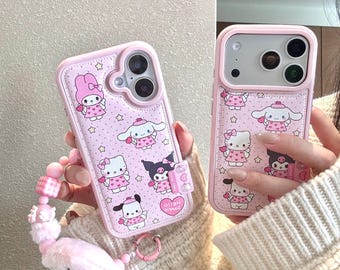Funda para teléfono Sanrio Heart & Polka Dot con cordón para iPhone 17 Pro Max, 17 Pro, 16 Pro Max.