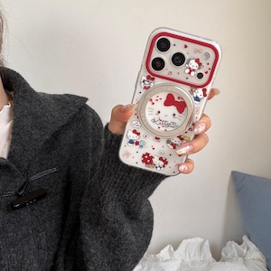 Double-Layer Cute Hello Kitty Magnetic Folding Stand Case for iPhone 17 Pro/16 Pro Max/15 Series