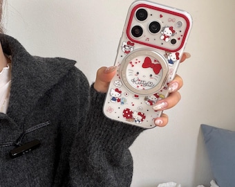 Double-Layer Cute Hello Kitty Magnetic Folding Stand Case for iPhone 17 Pro/16 Pro Max/15 Series