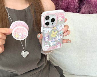 Soporte magnético para teléfono Chiikawa Wobble rosa, compatible con iPhone de las series 13 a 17.