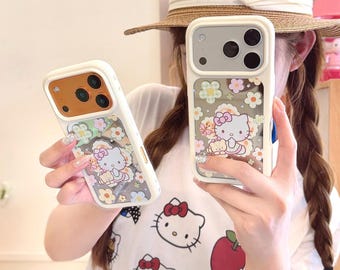 Korean Floral Hello Kitty & Bear Phone Case for iPhone 17 Pro Max, 17 Pro, 16 Pro Max Series