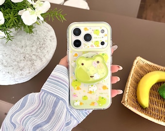 Cute Cartoon Little Frog Magnetic Phone Case Stand, Compatible with iPhone 17 Pro, 16 Pro Max, and 15 Series